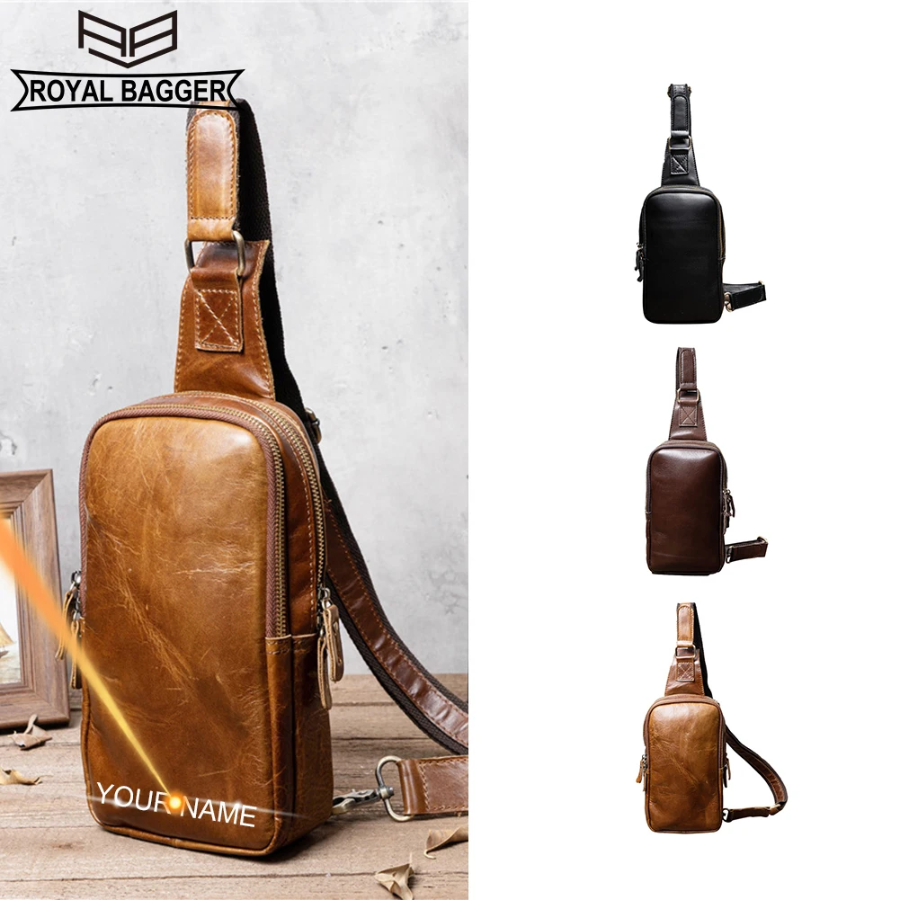 

Royal Bagger Vintage Chest Bag for Men Genuine Cow Leather Simple Outdoor Travel Messenger Crossbody Bags Korean Style 1611