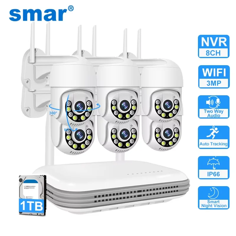 Smar 8CH NVR 5MP Wireless Camera Kit Ai Humman Detect Outdoor 3MP