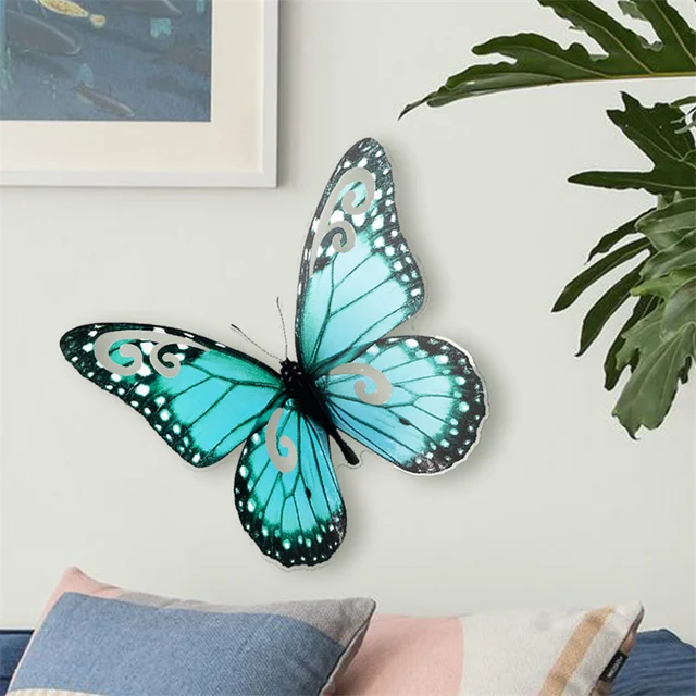 Grand papillon décoration murale 3D en métal pour la maison, autocollants  papillon pour chambre à coucher, esthétique, décoration murale pour salon