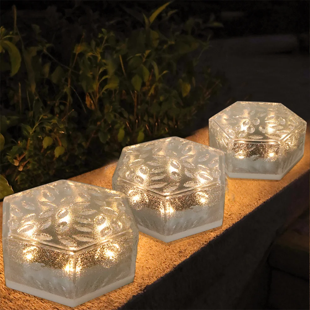 solar lights outdoor New 2022 Solar Led Light Outdoor Waterproof Hexagon Solar Power Garden Light Ice Brick Lamp Decor for Patio Stair Fence Garden solar deck post lights