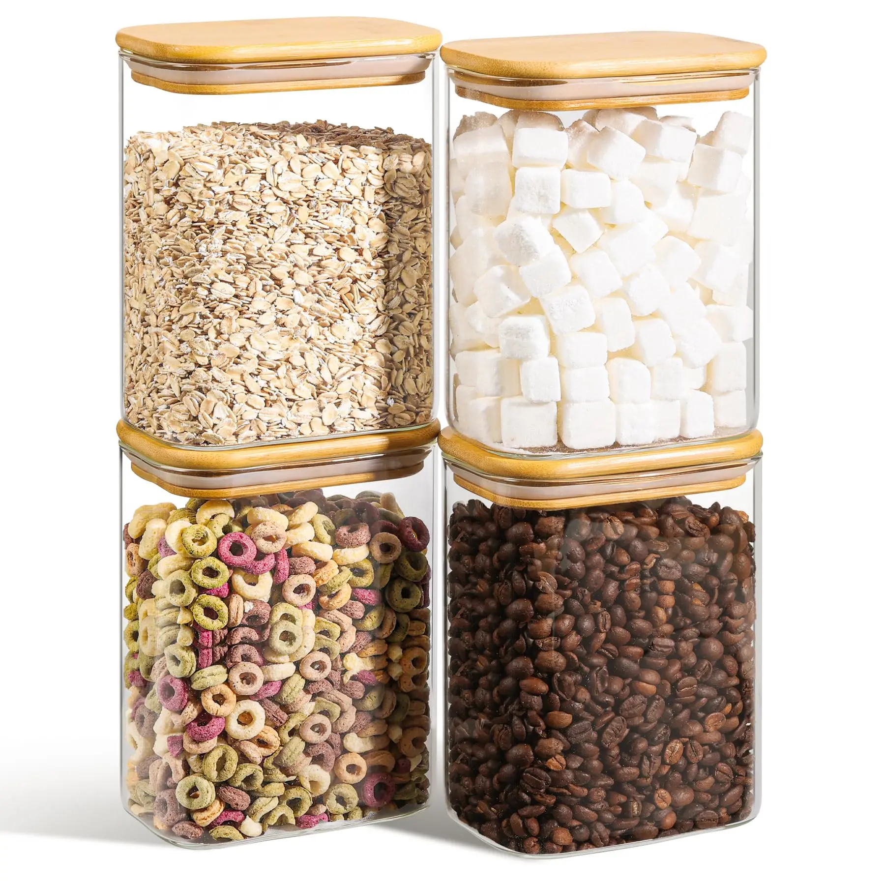 Rectangle Clear Storage Jars with Bamboo Lids For Sugar Coffee  Pantry Organizer Container for Pasta Tea Candy Nuts 5