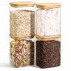 Rectangle Clear Storage Jars with Bamboo Lids For Sugar Coffee  Pantry Organizer Container for Pasta Tea Candy Nuts 5