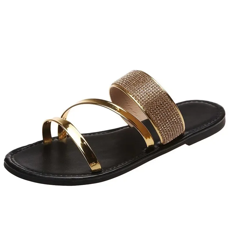 Summer Sandals for Women Flat Sandal Sparkle Rhinestone Slide Trendy Women's Beach Sparkly Dressy Slip on Bling Casual Shoes women shoes women sandals