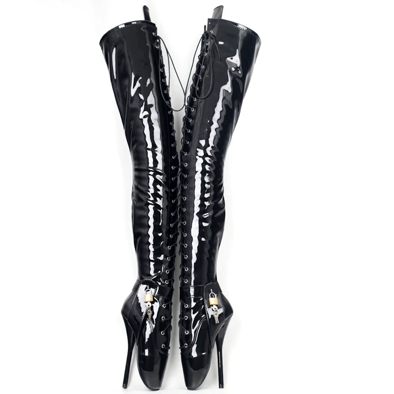 18CM/7 Inch Women Thigh High Ballet Boots Sexy Pole Dancing Shoes Men Cosplay Fetish Corset Dominatrix Black White Silver Big