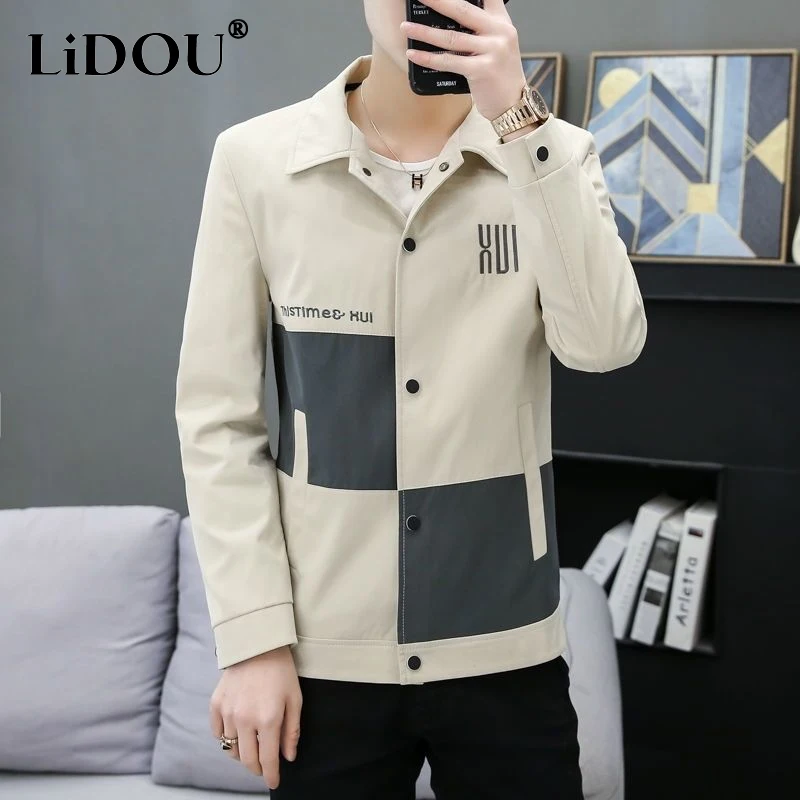 Autumn Winter New Fashion Long Sleeve Jacket Man High Street Contrast Color Printing Zipper Pockets Outwear Plus Velvet Warm Top