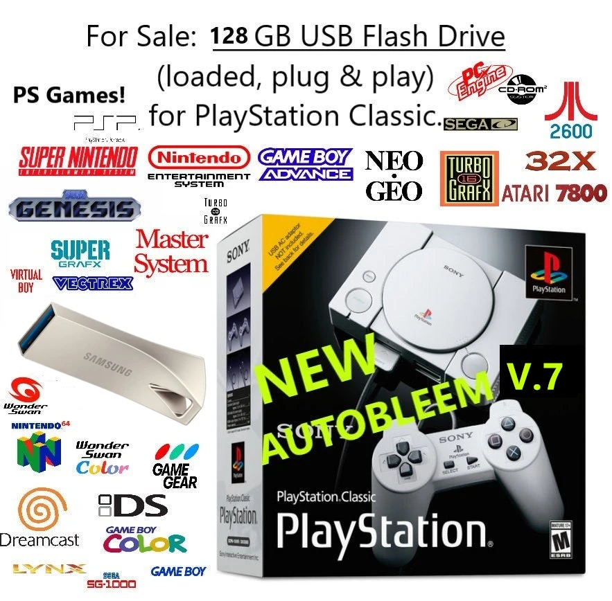 128 Gb Flash Drive U-Disk Voor Playstation Classic 8379 Games + 182 PS1 Games Plug & Play Met micro Usb Otg Kabel