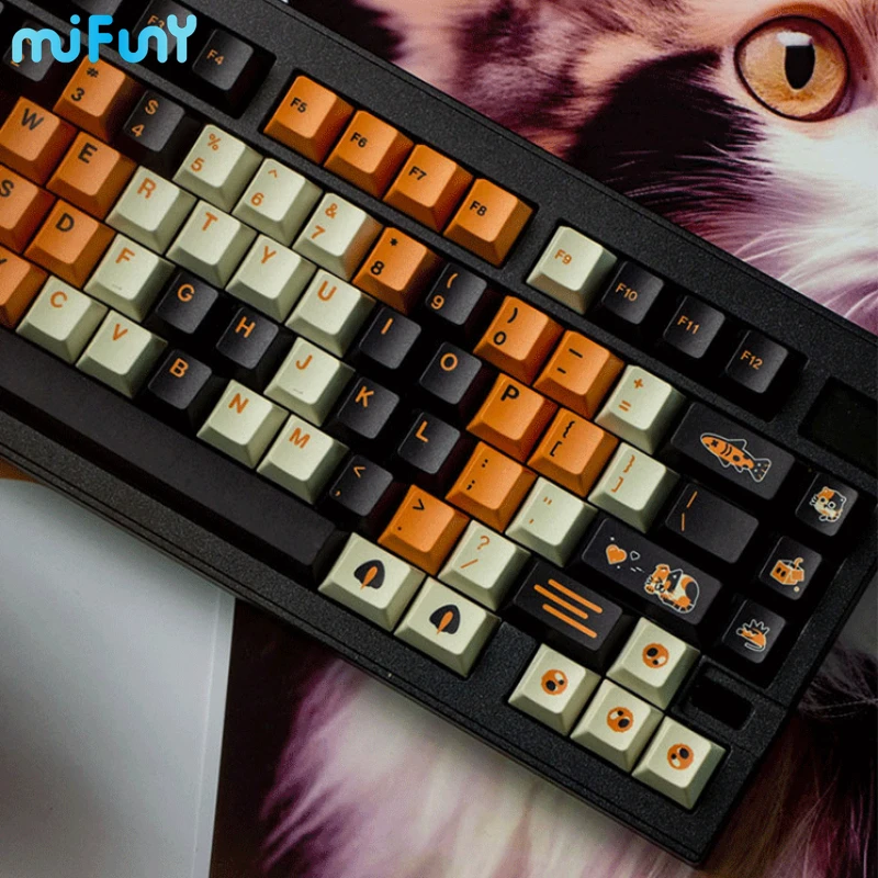 

MiFuny 141 Keys Cat Theme Keycaps Set Cute Cats Keycap PBT Dye-Sublimation Cherry Profile Key Caps Mechanical Keyboard Cap Gift