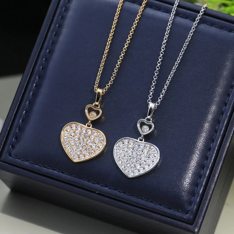 

New 925 sterling silver full diamond Heart necklace Ladies Fashion Design Luxury brand jewelry party anniversary gift