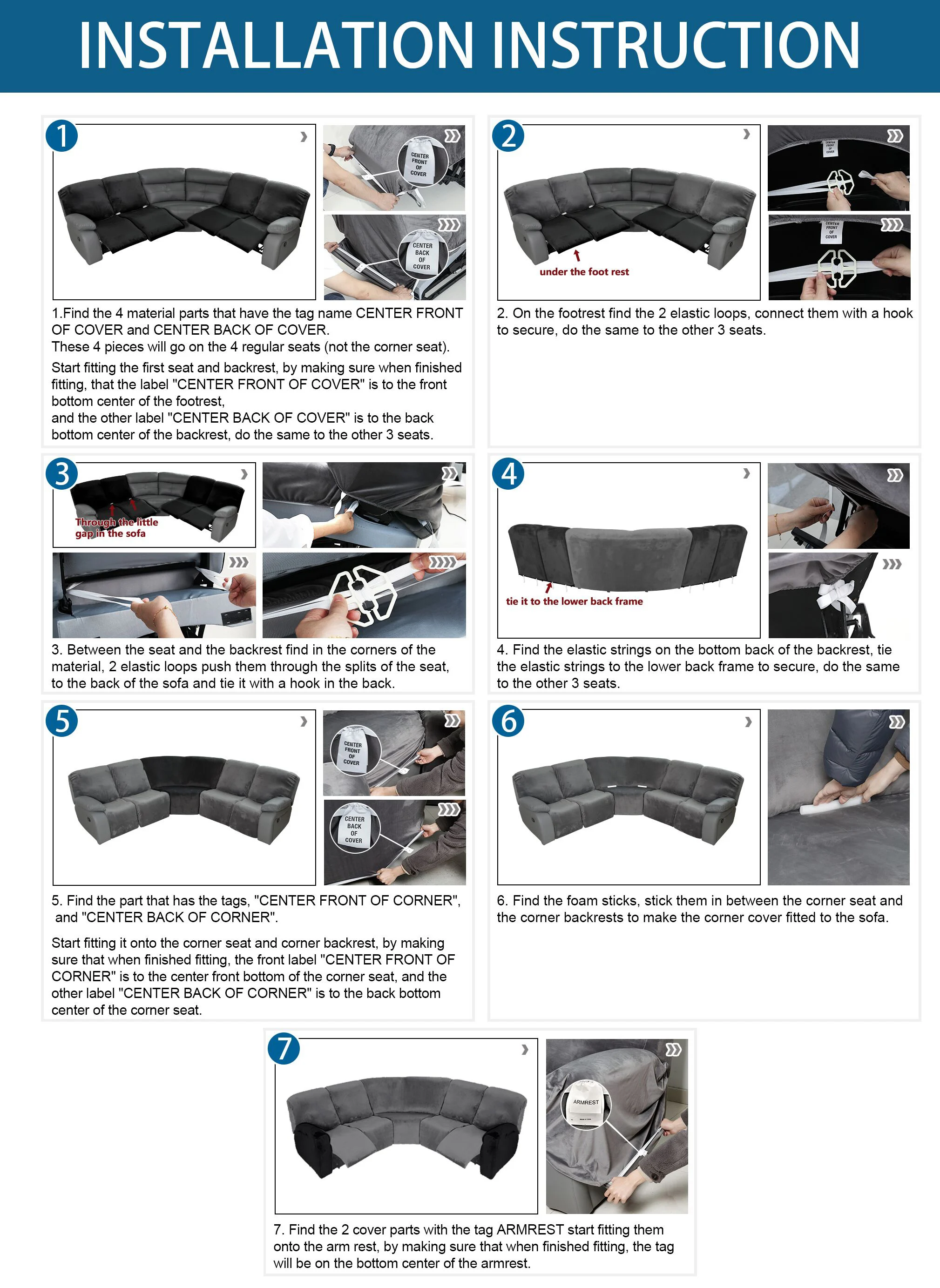 Bedruckte Relaxsofa-Bezüge 5-Sitzer 7-teilig Sektional-Sofabezüge Milchseide Stretch Relaxsofa-Überzug für Wohnzimmer – Detail 9