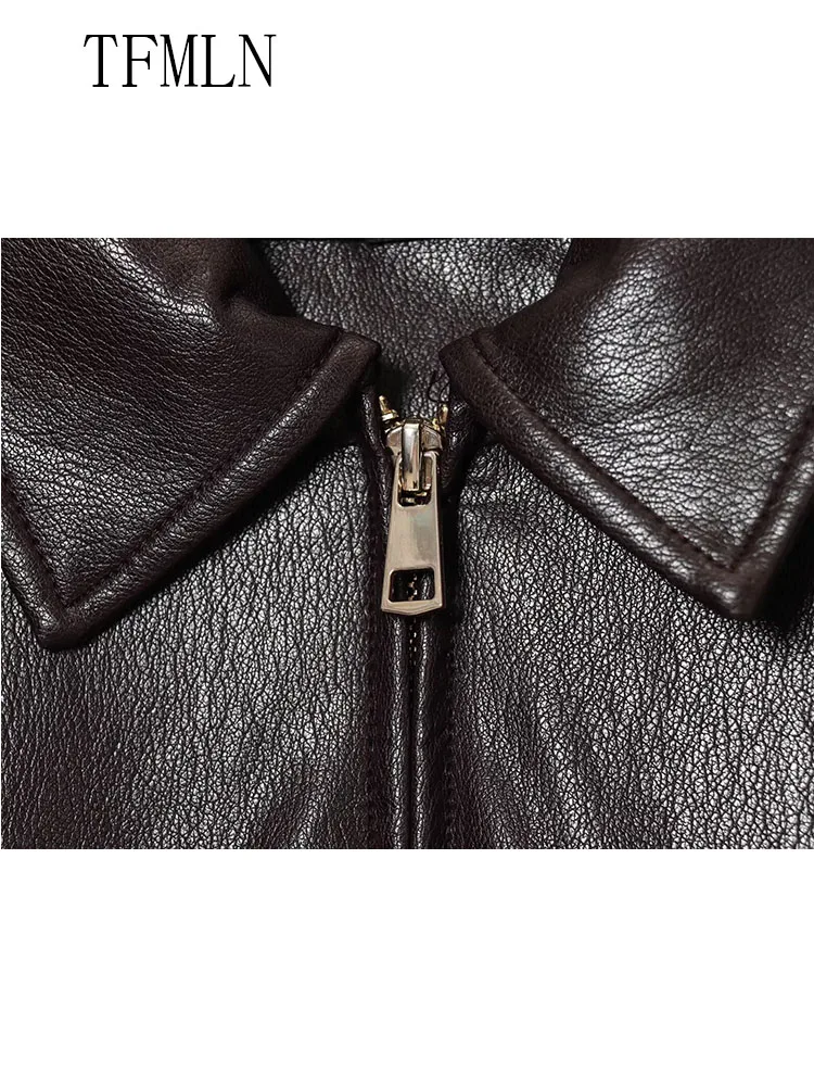 High Street Women Faux Leather Jackets 2025 Autumn Fashion Causal Lapel Long Sleeve Loose Coats Vintage Female Zipper Outwear