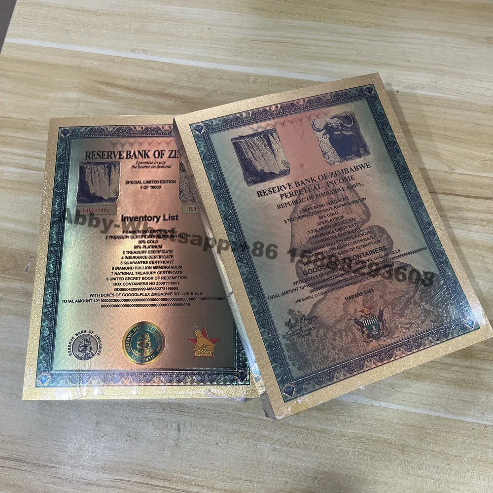 

200 pieces Zimbabwe scroll Googolplex Containers Zimbabwe Dollar Bills gold trillion banknote with UV light watermark gift