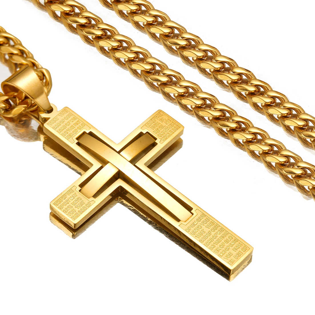 New Fashion Women Mens 316L Stainless Steel Crucifix Cross Pendant Curb Chain Necklace 6mm 18-36