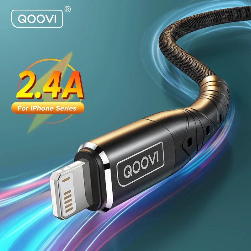 QOOVI 2m USB Cable 2.4A Fast Charging Mobile Phone Charger For iPhone 13 12 Pro Max Xs Xr X 8 SE 7 6 6s iPad Air Mini Data Cord | Мобильные