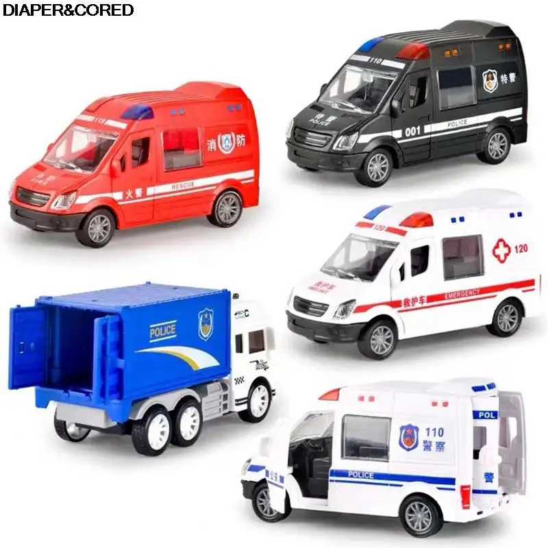 

Fire Truck Hospital Rescue Ambulance Police Car ABS Cars Model Drop-resistant Openable Door Car Toys For Children Boys Gifts