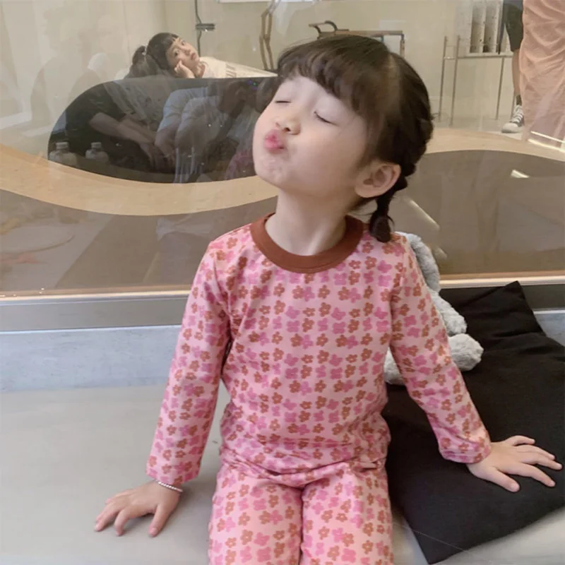 Spring Kids Clothes Set New Pajamas Set Cute Flower T-shirt Baby Clothes Short Sleeves Tops Shorts 2PCS Toddler Home Loungewear