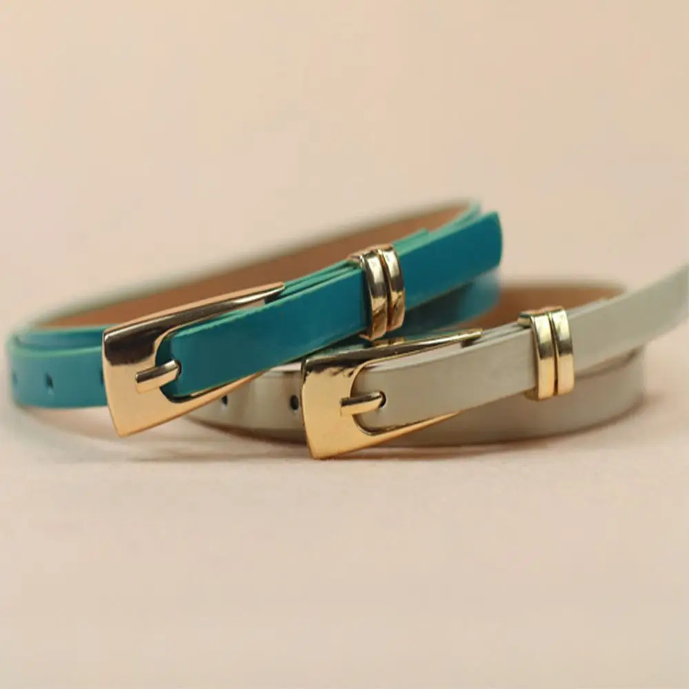 Fashionable PU Leather Narrow Belt with Multicolor Decoration