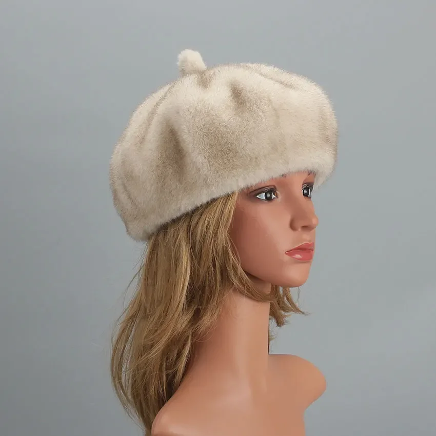 Women Faux Mink Fur Beret for Winter