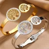 Luxury Tree Of Life Open Cuff Bangles Stainless Steel Gold Plated Spring Buckle Bracelet Non-Fading Jewelry Wrist Accessories 1