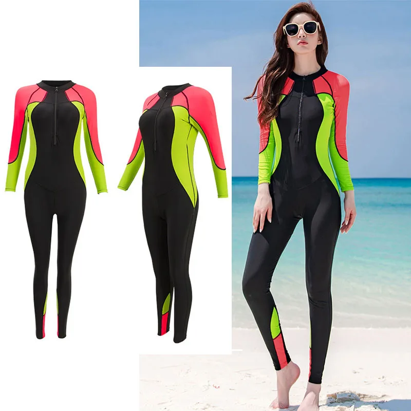 WomensOnePieceRashGuardZipFrontFullBodySwimsuitWetsuitSun