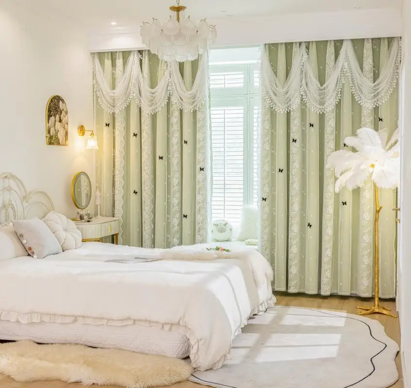 High-end-Stoff Garn Doppel-schicht Volle Schattierung Vorhang Prinzessin Mädchen Schlafzimmer Wohnzimmer Spitze Erker Fenster Balkon tür Vorhänge – Detail 29