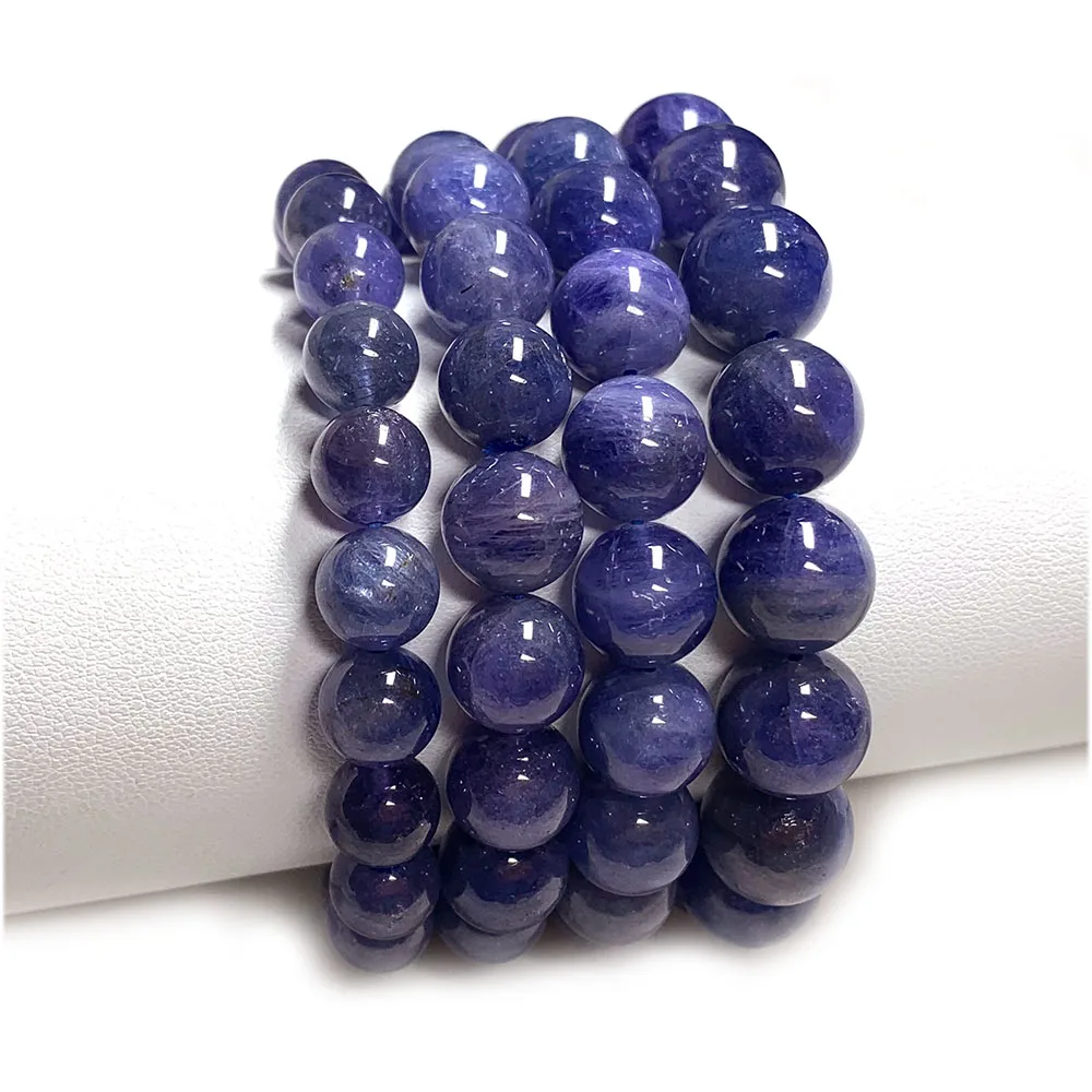 Veemake High Quality Natural Genuine Dark Purple Blue Tanzanite Bracelet Necklace Round Loose Beads 07874