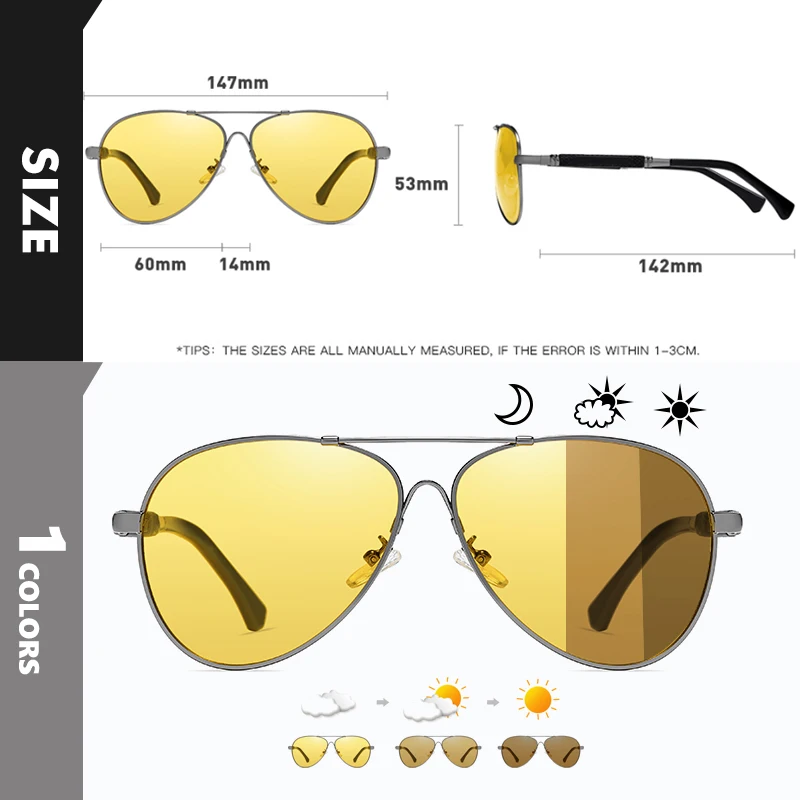 LIOUMO Classic Pilot Sunglasses Night Vision Photochromic Glasses Polarized Men Anti-Glare Driving Yellow Goggle gafas de sol