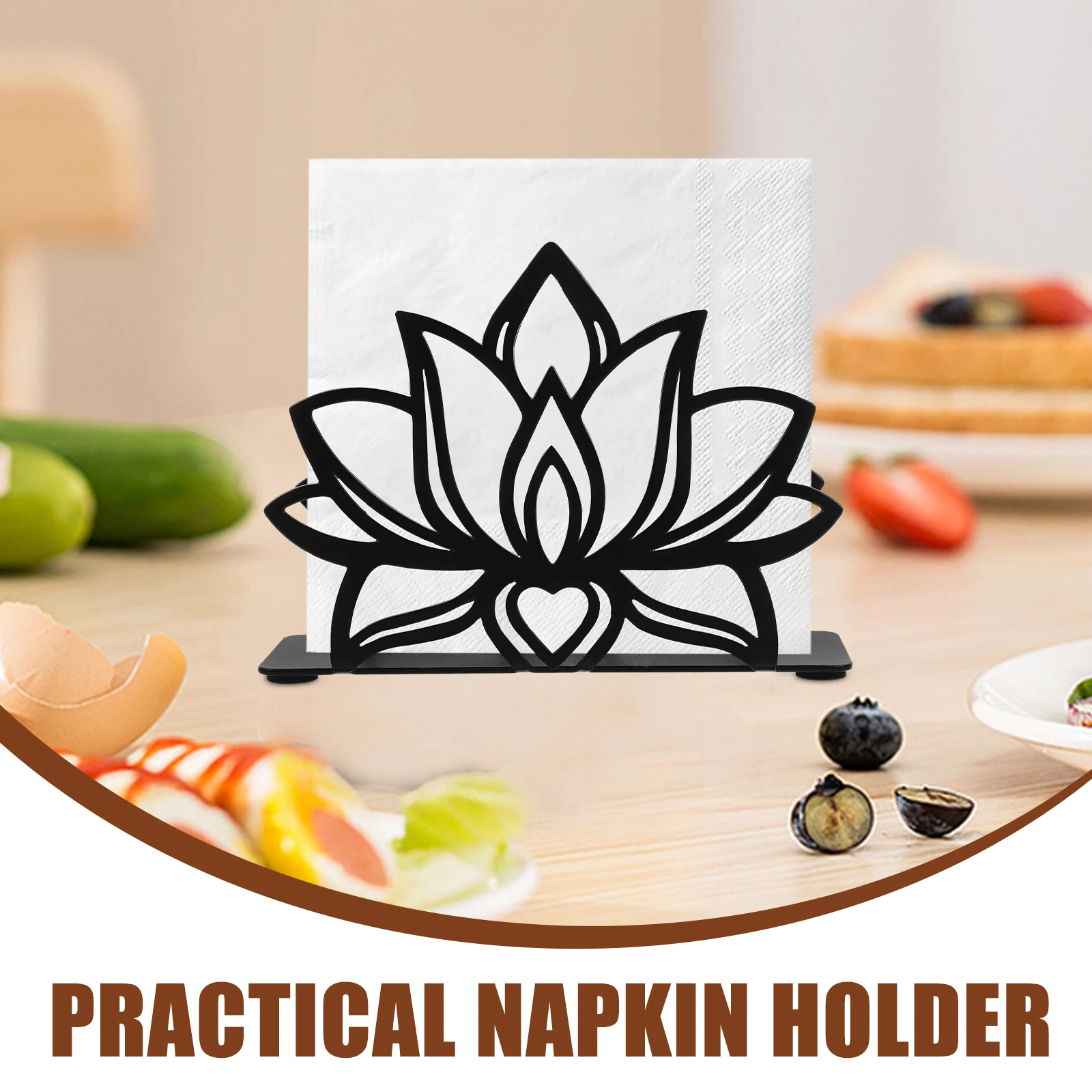 Napkin Holder Lotus Holders for Tables Tabletop Organizer Black Office Iron Napkin Stand Flower Shaped Decorative Racks