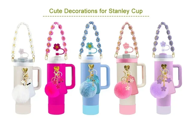 12PCS Accessories for Stanley Cup 30oz 40oz Tumbler Water Bottle Handle Strap Straw Toppers Keychain Charms Silicone Cup Boot 2