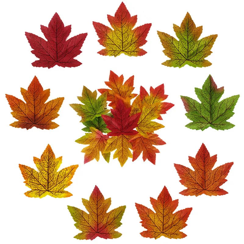 50pcs Silk Fabric 10cm Maple leaf DIY decoration for Autum Halloween Harvest Festival Thanksgiving home table gardem decor