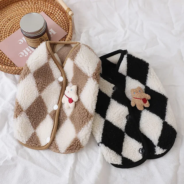 Mode Plaid polaire chiot vêtements manteau Jack chien vêtements ours gilet chiens vêtements animaux de compagnie tenues mignon hiver Yorkies Costume 1