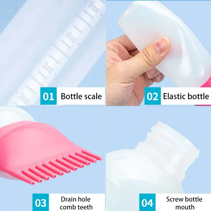 Hair Dye Applicator Bottle 120ml hair root comb applicator bottle hair color oiling dye brush squeeze bottles for styling ABS refill container