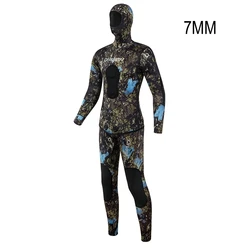 7MM Neoprene Long Sleeve Snorkeling Spearfishing Hooded Diving Suit 2Pieces Scuba Keep Warm Kayaing UnderWater Hunting WetSuit