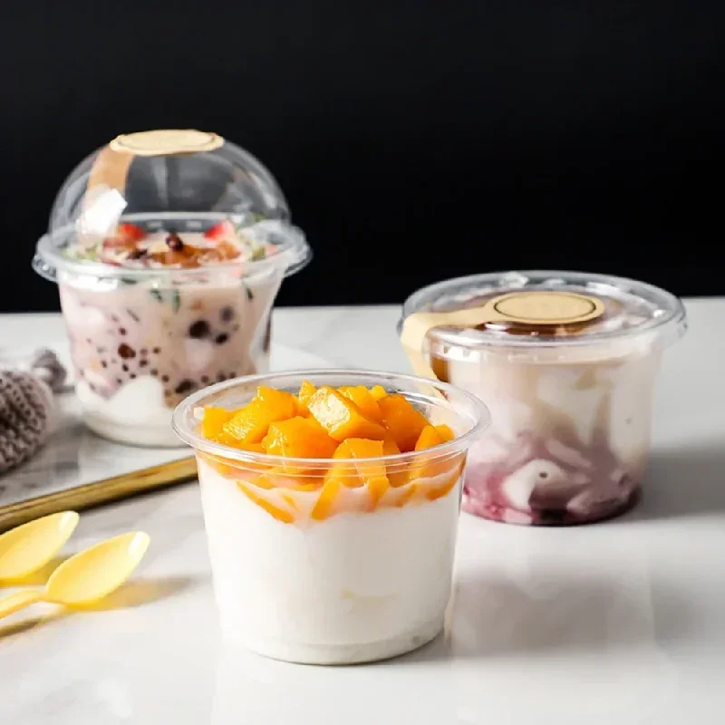 50Pcs Pudding Cups Lids Plastic Boxes Ice-Cream Mousse Dessert Picnic Party Packing 250ML/300ML