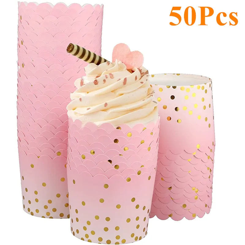 50PcsGoldDotsPaperBakingCupsOvensafeMuffinCupcakeBakingMold