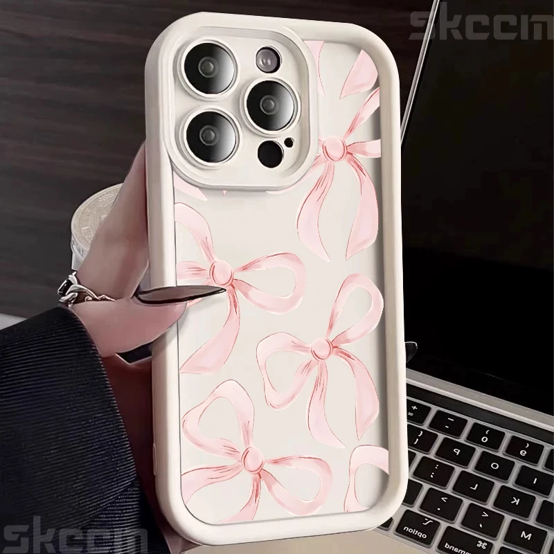 Chic Light Pink Bow Silicone Phone Case - Anti-Drop Soft Cover