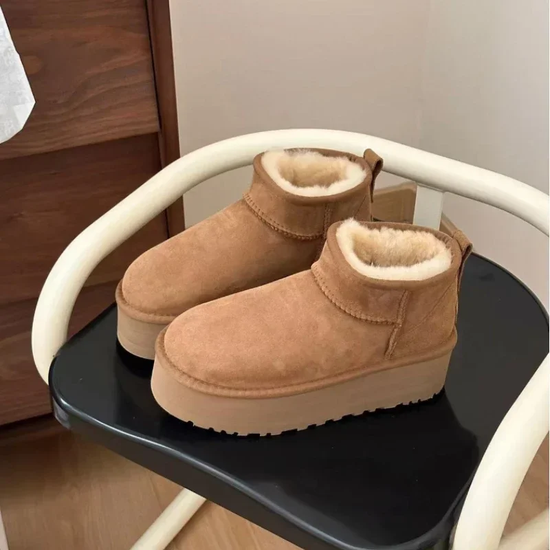

2023 Natural Fur Platform Snow Boots for Women Men Winter Boots Genuine Sheepskin Leather Ankle Boots Natural Wool Warm Boots