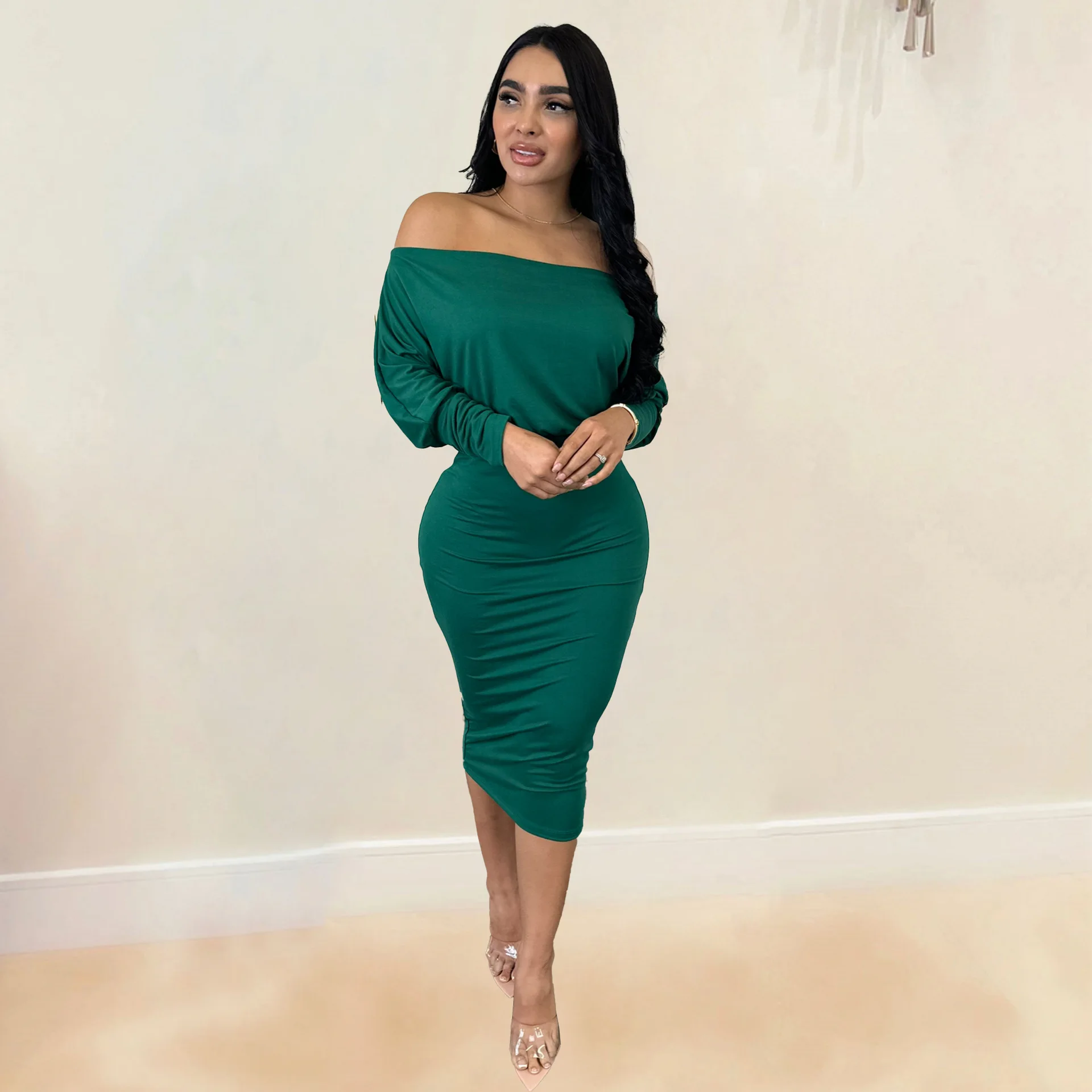 

Zoctuo Fashion Womens Office Lady Skirt Outfits Off The Shoulder Long Sleeve Clothes Two Piece Set Elegant Bodycon Long Skirts