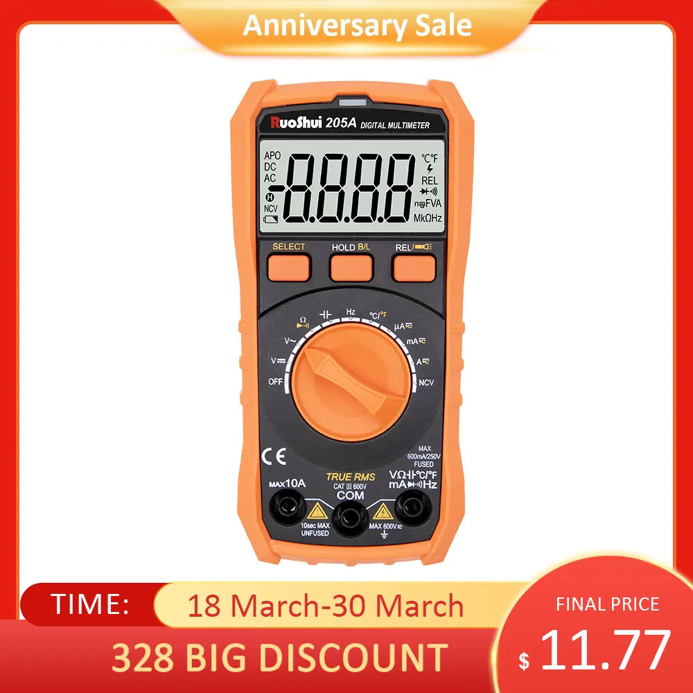 Multimeter NCV 6000 Count True RMS ℃/F Auto Range Tester AC/DC Voltage Meter Flash Back Light Large LCD Screen Multimetro digital multimeter multimeter tester analog multimeter