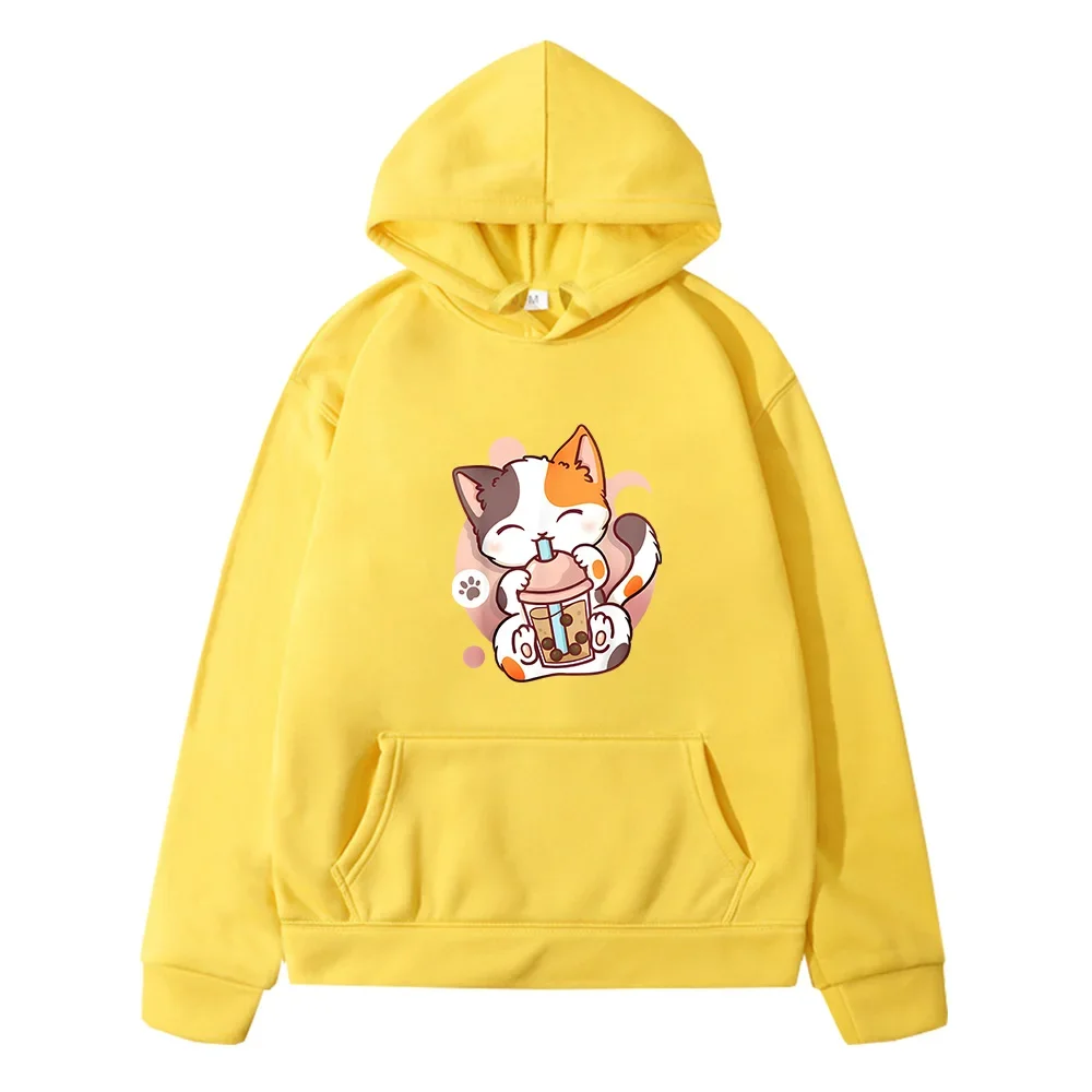 Nutella Cat Drink Pearl Milk Tea Kawaii Felpe Bambini Harajuku Anime Stampato Vestiti Con Cappuccio Casual Top Pullover Invernali