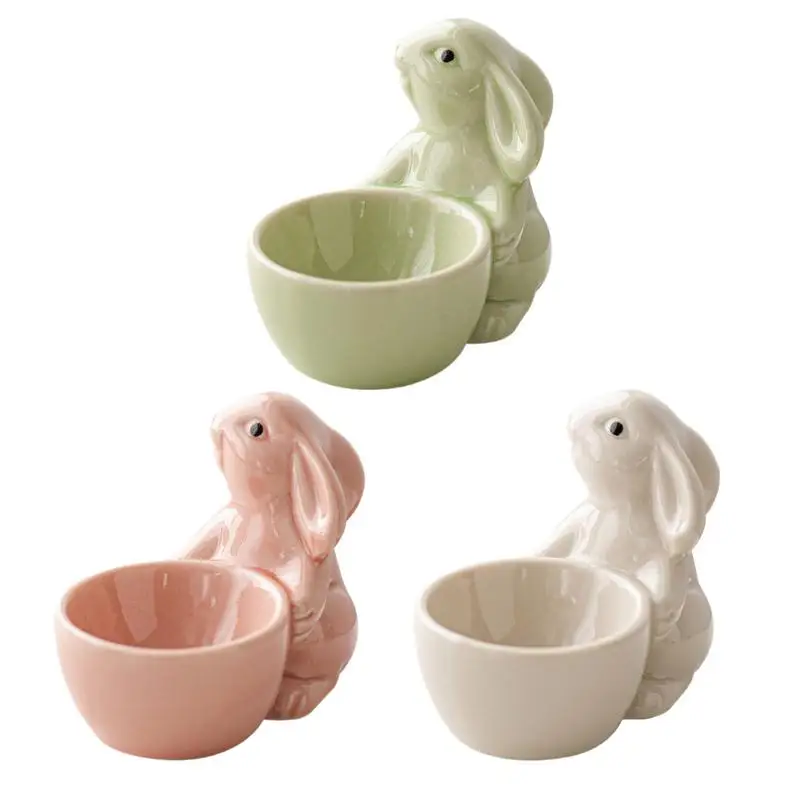 Egg Holder Ceramic Rabbit Egg Cup Easter Bunny Egg Stand Tabletop Figurine 1pcs
