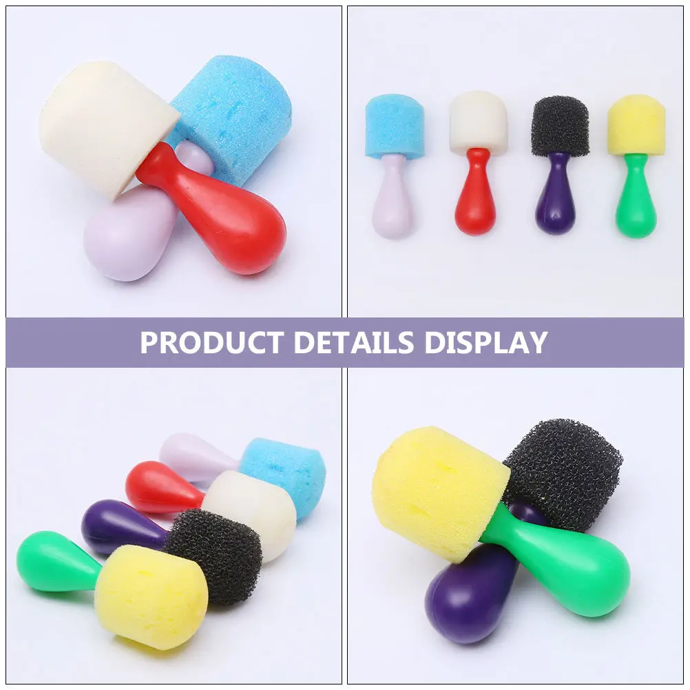 8Pcs 공 모양의 스폰지 페인팅 브러쉬 안전한 플라스틱 손잡이 색상 인식 학습 도구 DIY 아트 공예 낙서 그리기