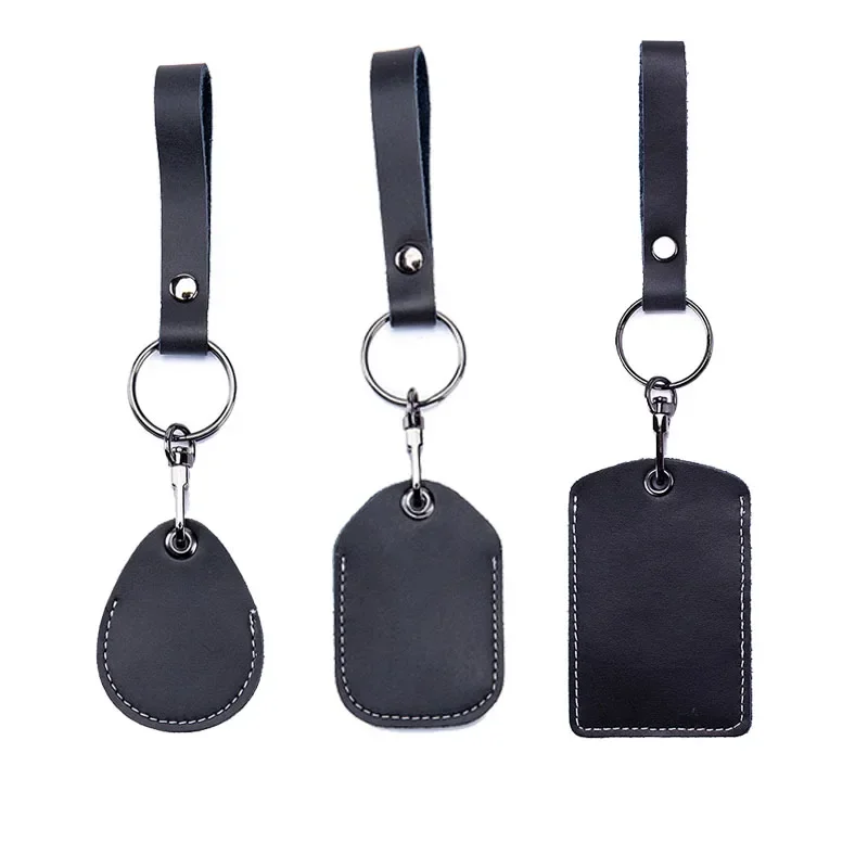 Id card case id card holder card holder ID Card Case Keychain Access Card Bag Key Tag Ring Cow Leather Holder Keychain Key Ring Door Lock Access Tags