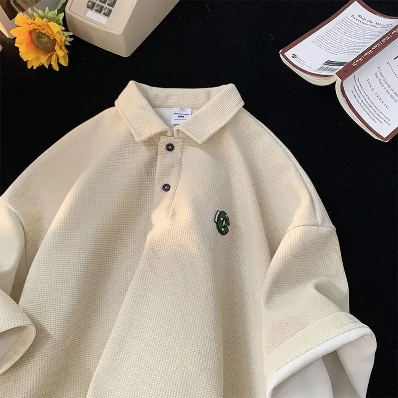 

American Style Hip Hop Retro Waffle Polo Shirt Casual Short Sleeve Men and Women Personalized Loose Couple T-shirt harajuku y2k