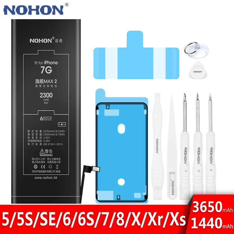 Nohon Batteria Di Ricambio Per Iphone 7 8 6S X Xs Xr Se Se2 6 5 5S 5C Bateria Per Iphone7 Iphone6 Iphone8 Batterie Ad Alta Capacità