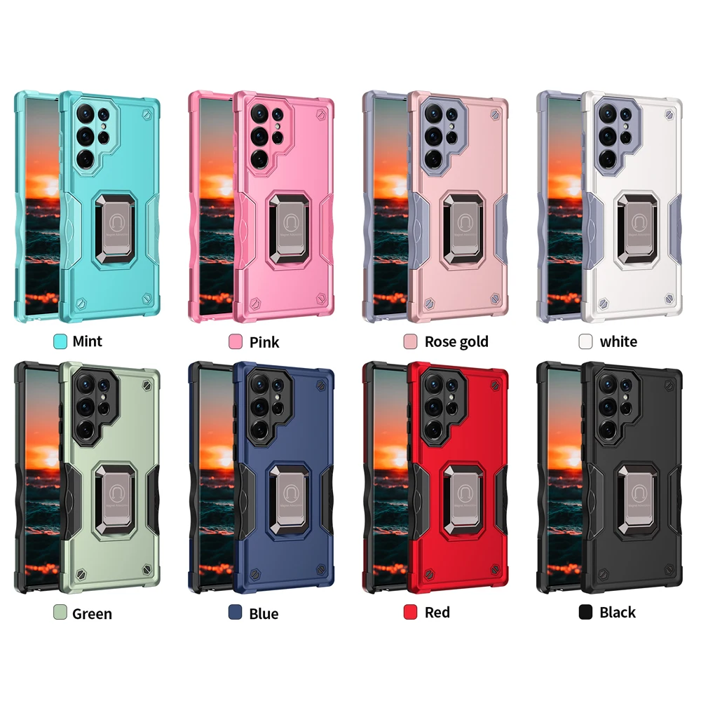 KEYSION Shockproof Armor Case for Samsung S22 Ultra 5G S22+ Silicone+PC Ring Stand Phone Back Cover for Galaxy S21+ Plus_voghion.com