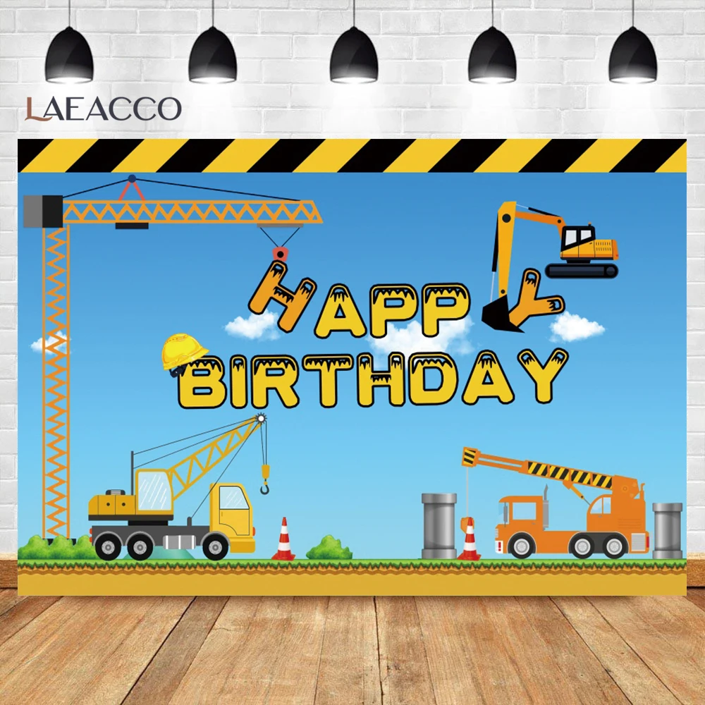 Laeacco Excavator Truck Photo Backdrops Boy Birthday Construction Background Party Decor Photography Prop Photocall Photo Studio photo backdrop