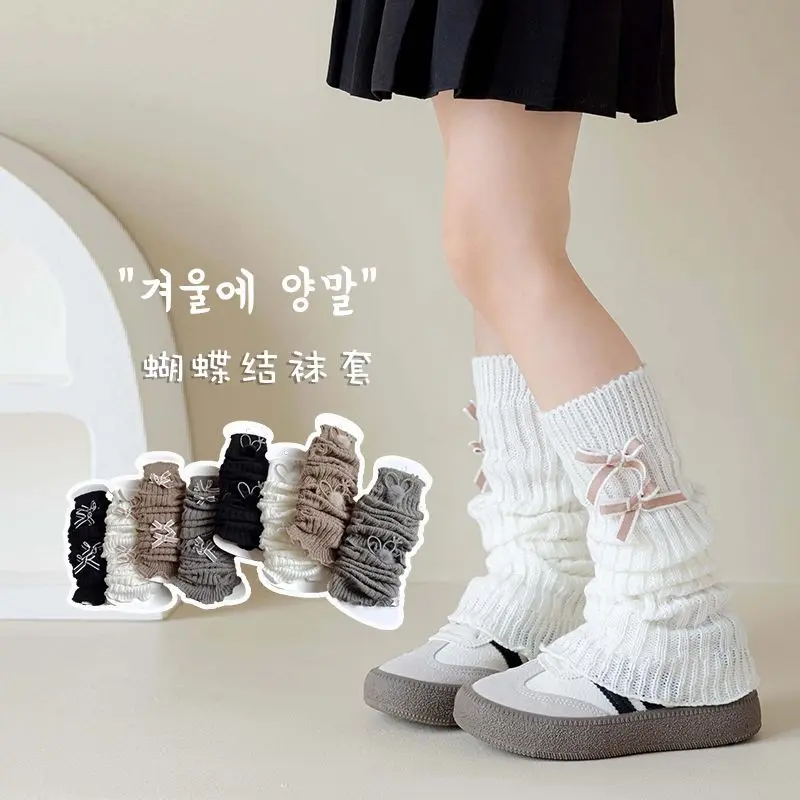 Sweet Korean Calf Sock for Kids Girl Fashion Bow Solid Color Children's Pile Sock Soft Cotton Autumn Leg Warmers