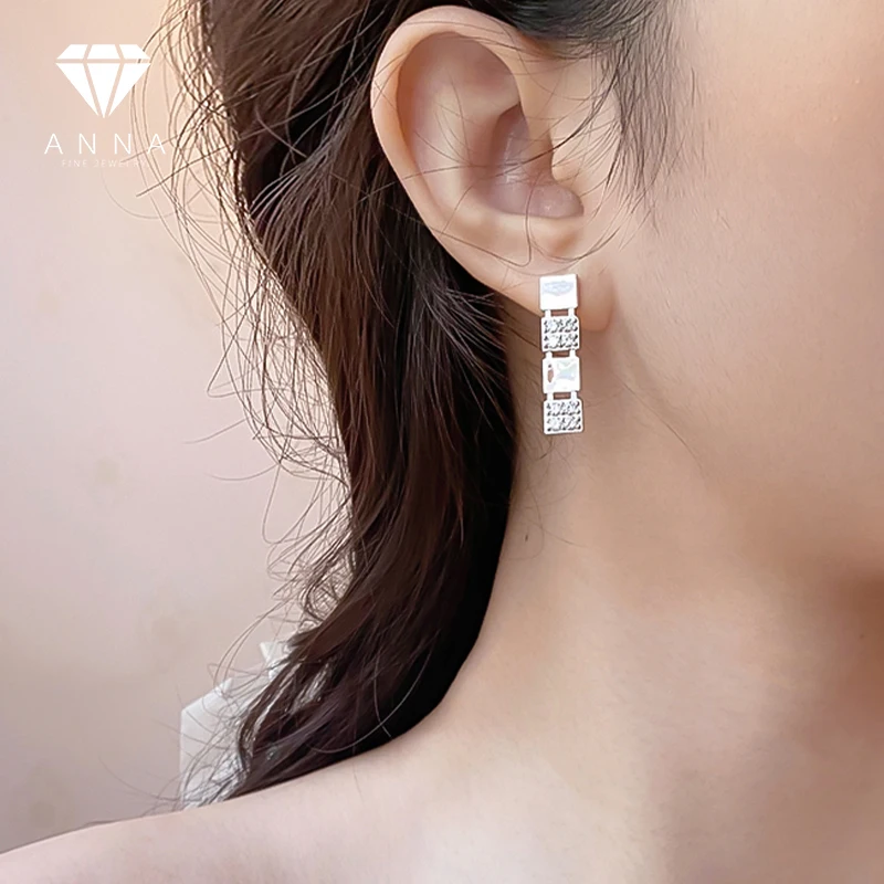 New Square Shape Pt950 Platinum Plated D Color Moissanite Diamond Drop Earrings for Women Solid 925 Sterling Silver Fine Jewelry