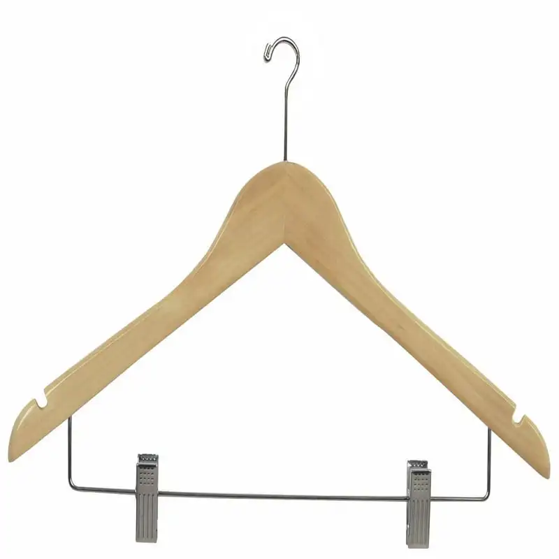 

Wooden Combo Hanger with Anti-Theft Mini Hook and Natural , Chrome Hardware, Box of 50