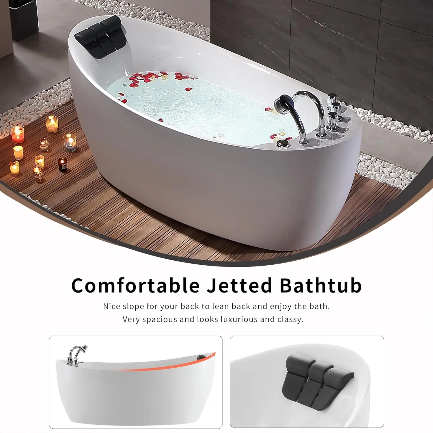 67-Inch Freestanding Whirlpool Bathtub Oval with 7 Hydromassage Water Jets Luxury Acrylic Massage SPA Soaking Bath Tub Single